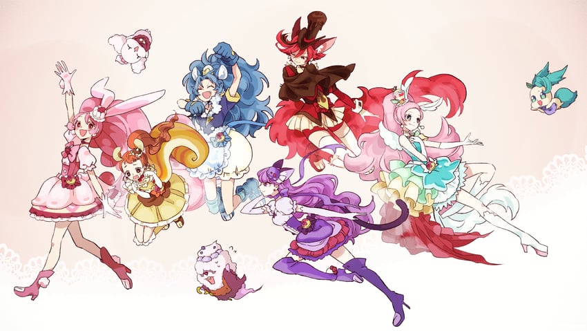 usami ichika, kotozume yukari, tategami aoi, kenjou akira, cure macaron, and 10 more (precure and 1 more) drawn by kogecha