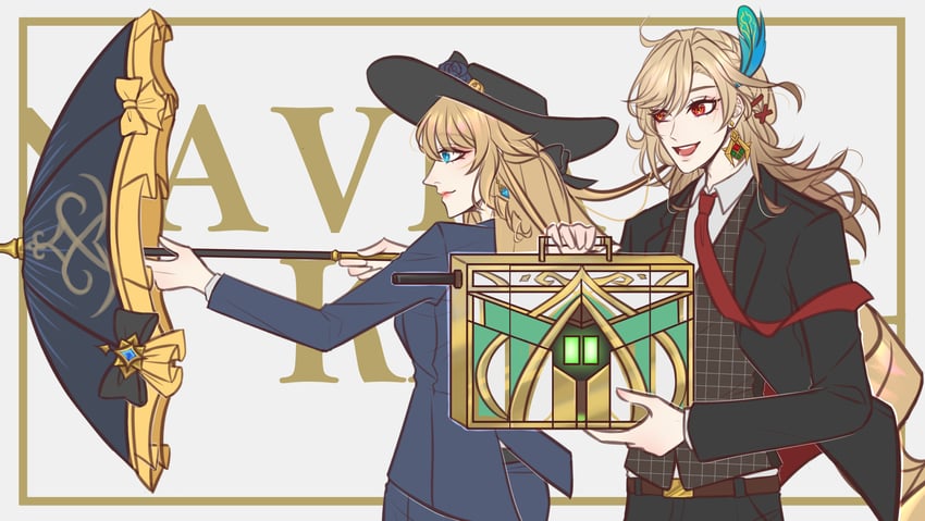 navia, kaveh, and mehrak (genshin impact and 1 more) drawn by odiolio