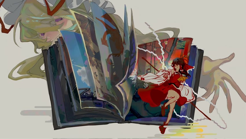 hakurei reimu and yakumo yukari (touhou) drawn by guru.zong
