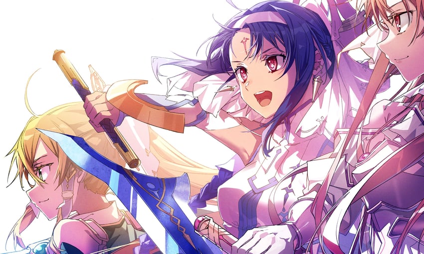 asuna, leafa, and yuuki (sword art online and 3 more) drawn by yoru_kiri