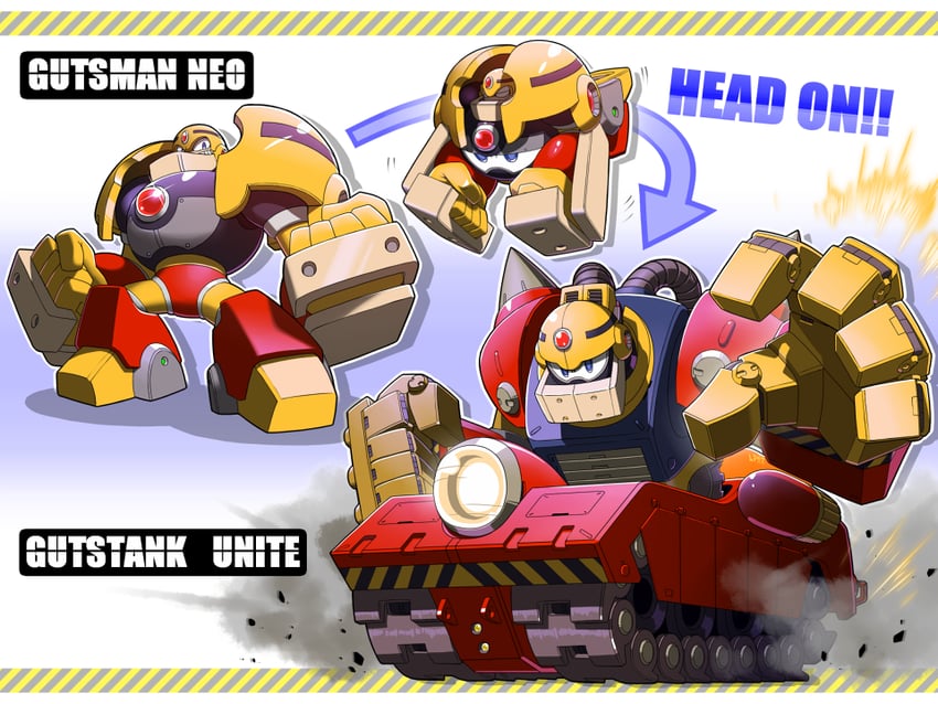 guts man and guts tank (mega man and 1 more) drawn by napo