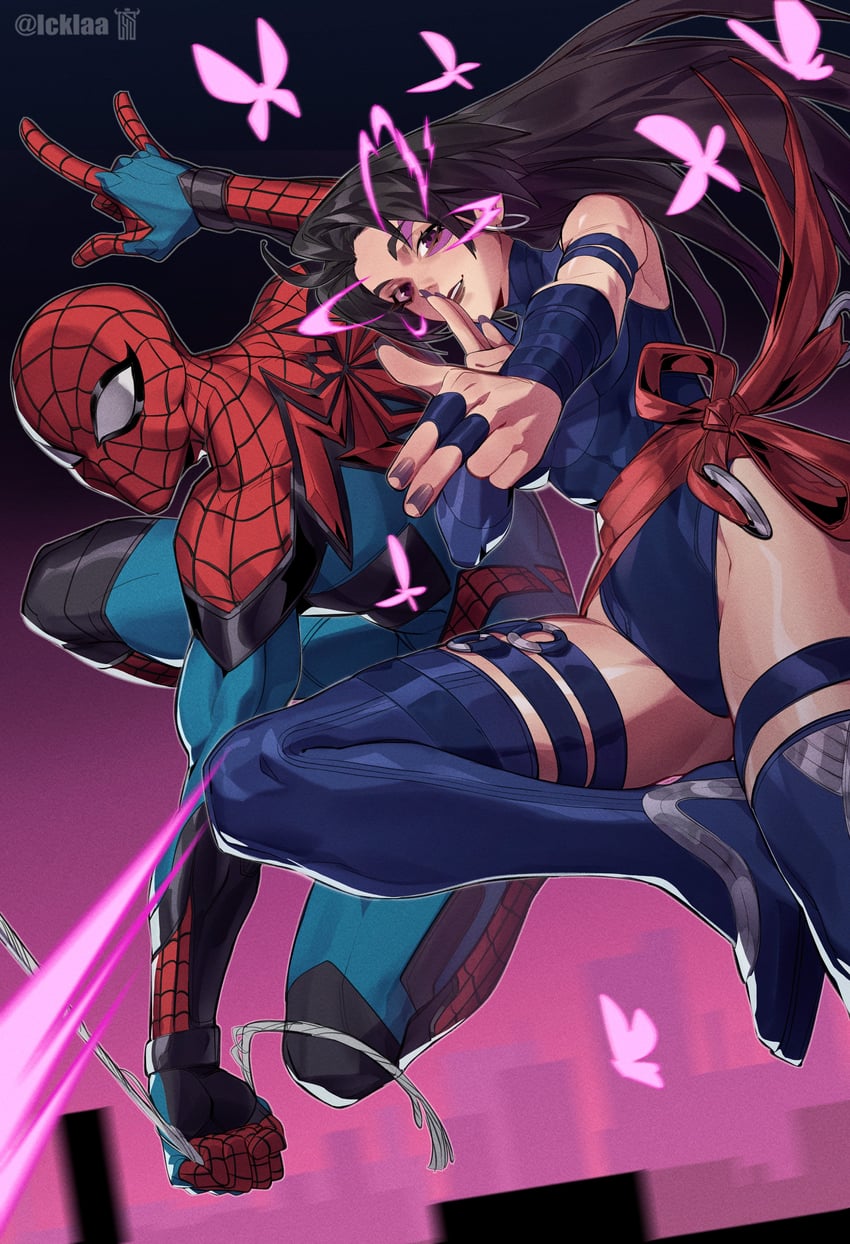 spider-man and psylocke (marvel and 3 more) drawn by icklaa