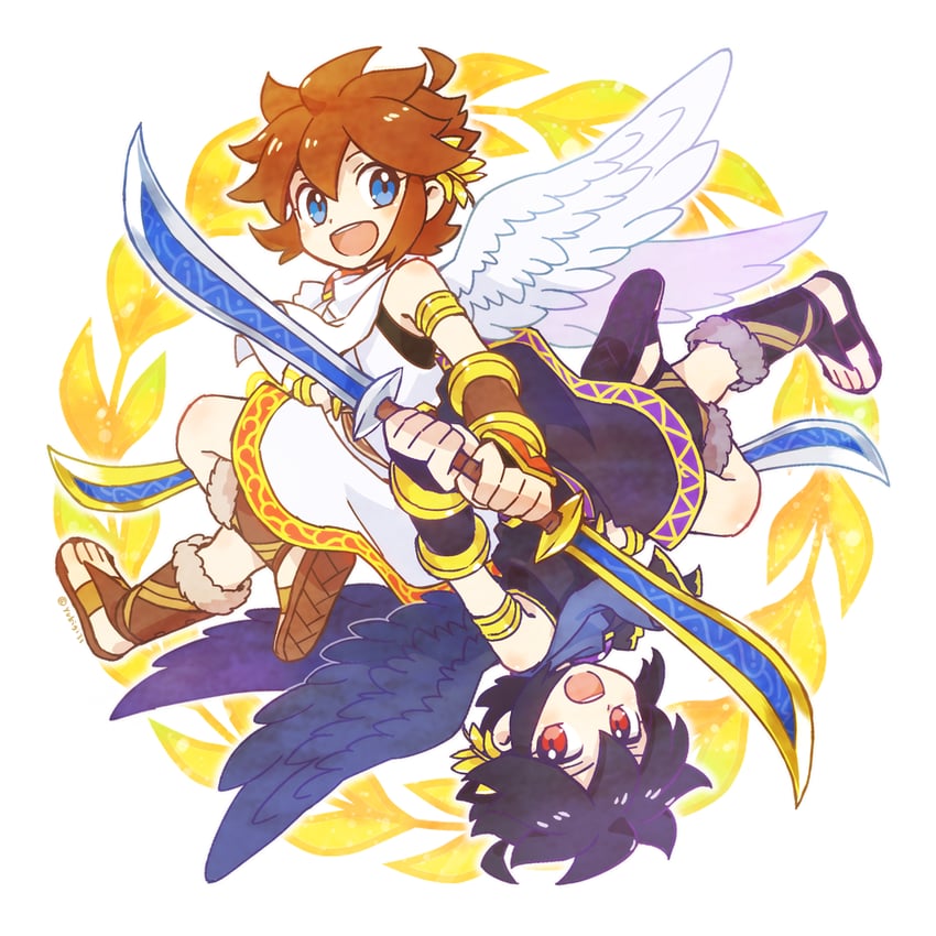 pit and dark pit (kid icarus and 1 more) drawn by yukigi