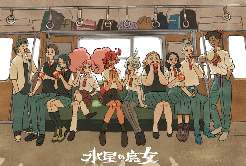 suletta mercury, miorine rembran, chuatury panlunch, nika nanaura, lilique kadoka lipati, and 5 more (gundam and 1 more) drawn by takeuchi_ryousuke