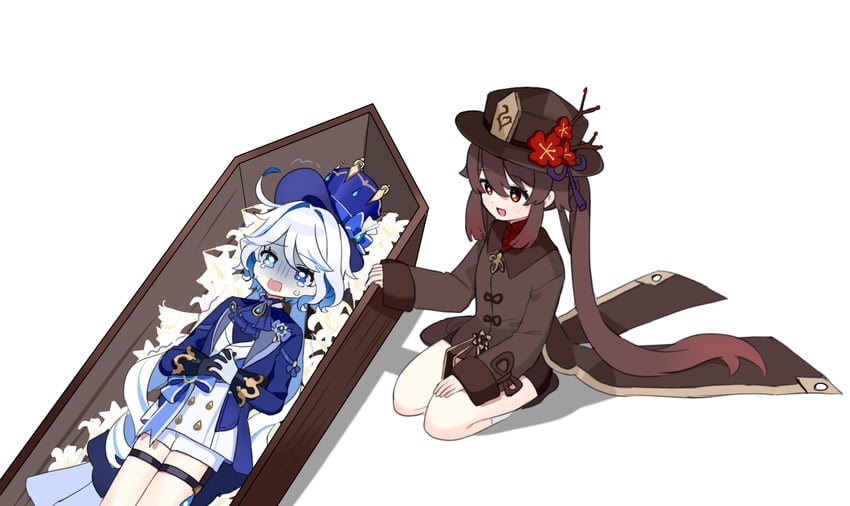 hu tao and furina (genshin impact) drawn by miyako_draw