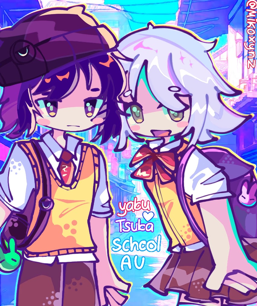 enraku tsubakura and houlen yabusame (len'en) drawn by saltymiko