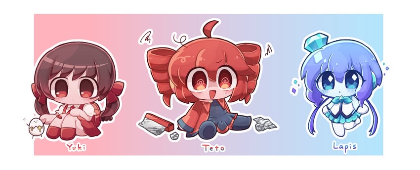 kasane teto, kaai yuki, and aoki lapis (vocaloid and 1 more) drawn by agpgwm