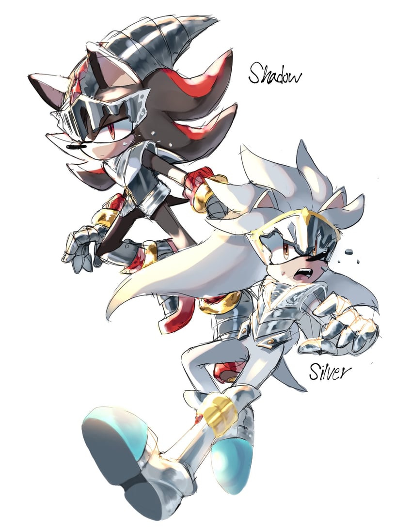 shadow the hedgehog, silver the hedgehog, lancelot, and galahad (sonic and 1 more) drawn by cookiecream_00