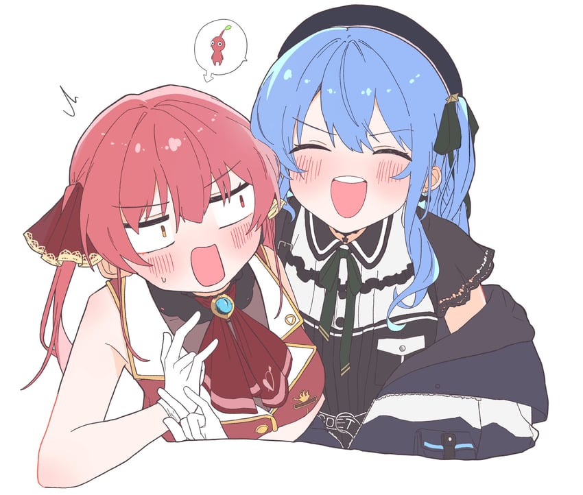 houshou marine, hoshimachi suisei, and red pikmin (hololive and 1 more) drawn by ao_(aoi_over)