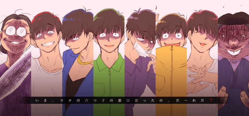 matsuno osomatsu, matsuno karamatsu, matsuno ichimatsu, matsuno jyushimatsu, matsuno choromatsu, and 3 more (osomatsu and 1 more) drawn by nagakyabetsu