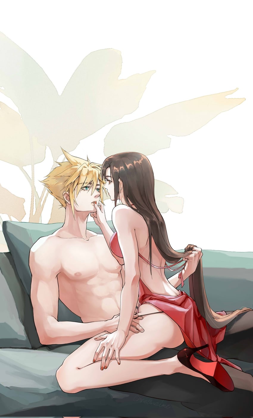 tifa lockhart and cloud strife (final fantasy and 1 more) drawn by christinelanc