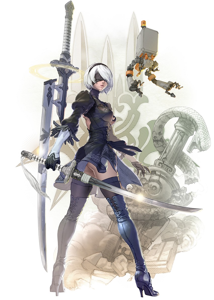 2b and pod (nier and 3 more) drawn by kawano_takuji