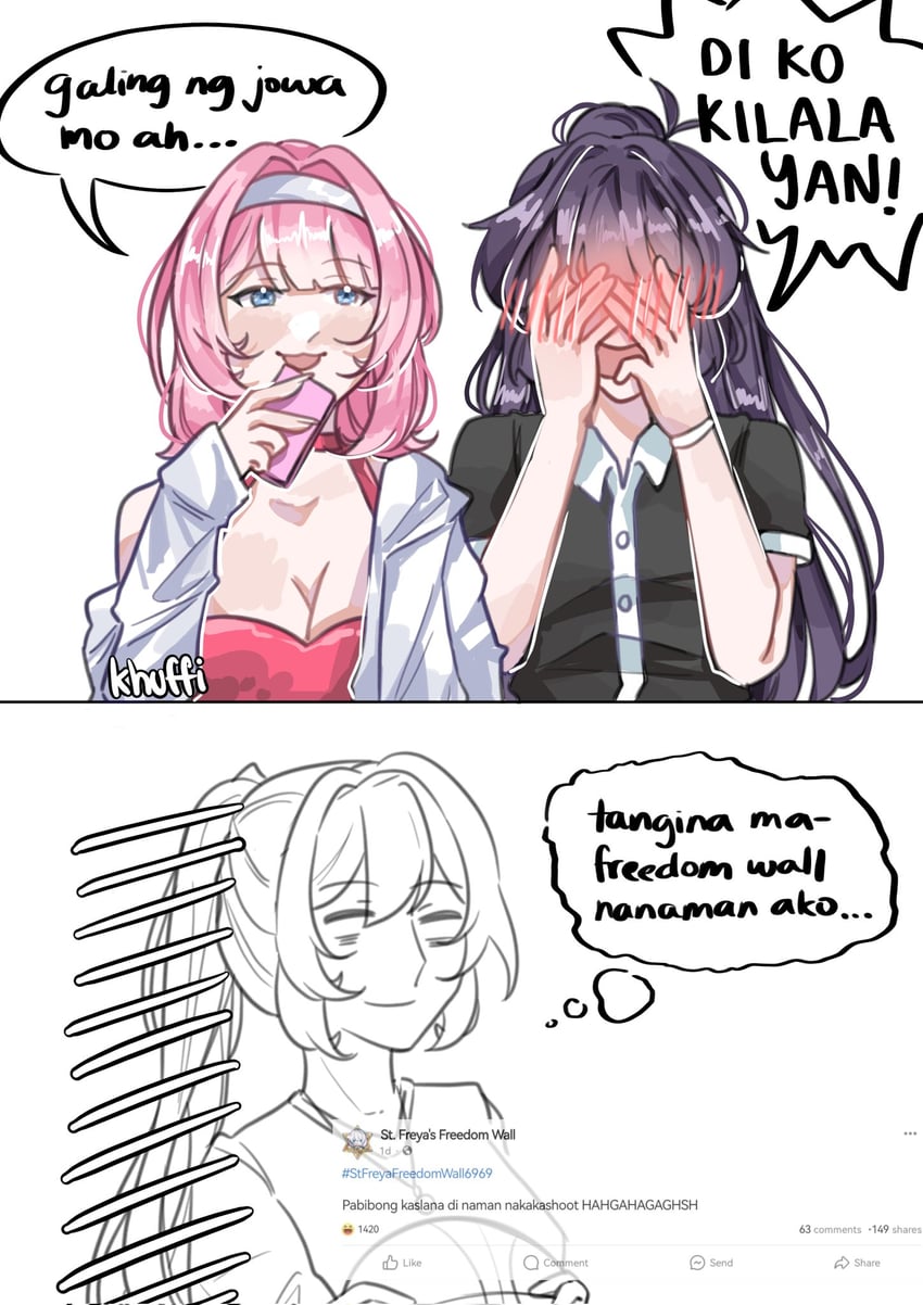 elysia, kiana kaslana, and raiden mei (honkai and 1 more) drawn by khuffi