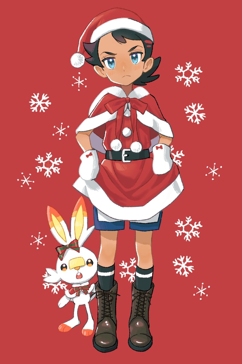 scorbunny and goh (pokemon and 1 more) drawn by minato_(mntnm)