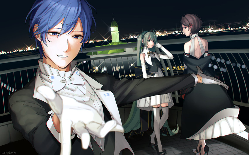 hatsune miku, kaito, and meiko (vocaloid and 1 more) drawn by nokuhashi