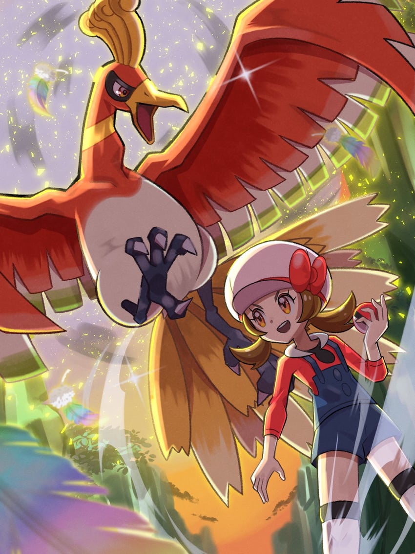 lyra and ho-oh (pokemon and 1 more) drawn by inana_umi