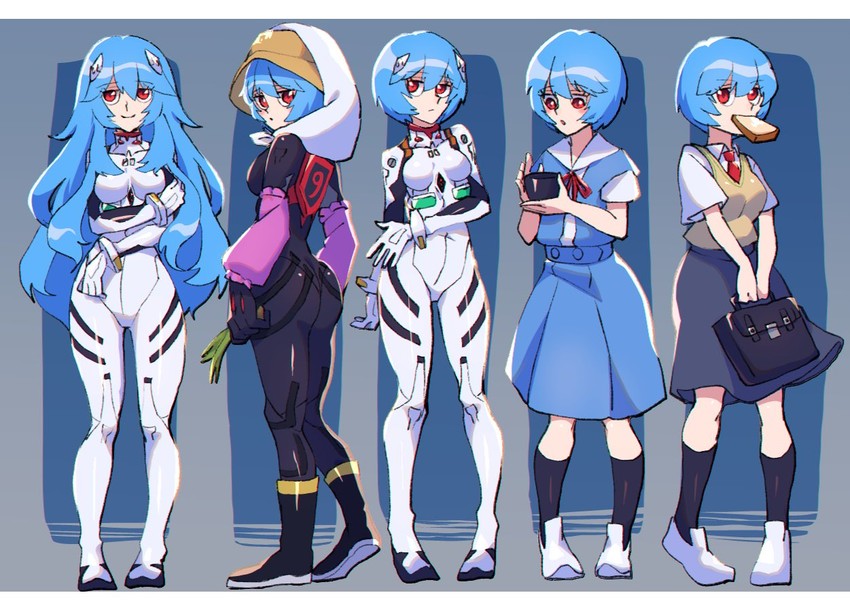 ayanami rei and lina rei (neon genesis evangelion and 2 more) drawn by iganashi1
