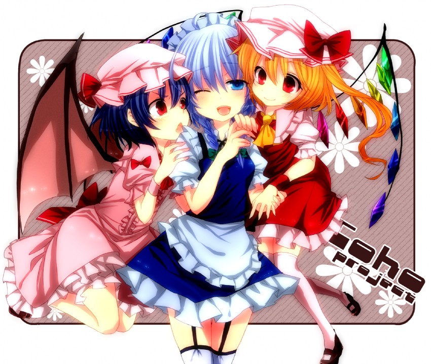 remilia scarlet, flandre scarlet, and izayoi sakuya (touhou) drawn by amaya_enaka
