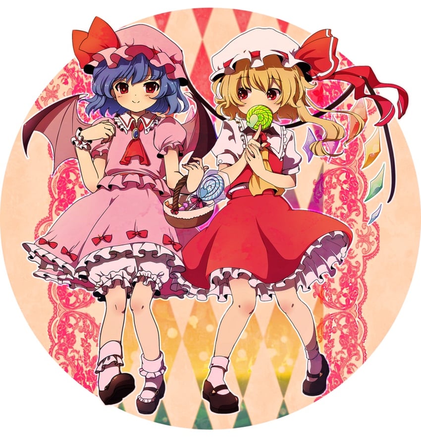 remilia scarlet and flandre scarlet (touhou) drawn by amo_(shibu3) and mikazuki_tsukiyo
