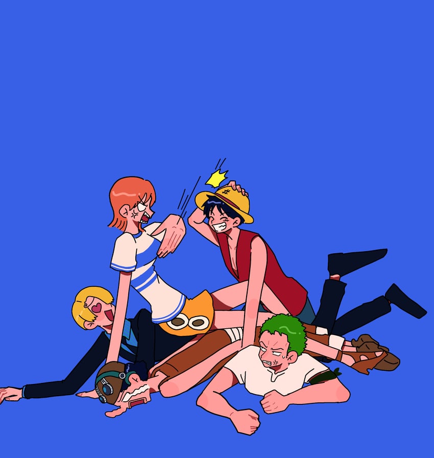 nami, monkey d. luffy, roronoa zoro, sanji, and usopp (one piece) drawn by onohi