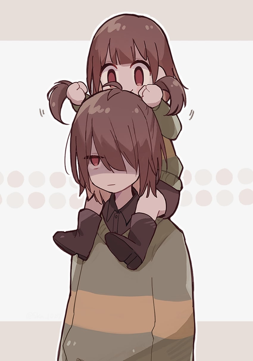 chara and kris (undertale and 1 more) drawn by skn_1027
