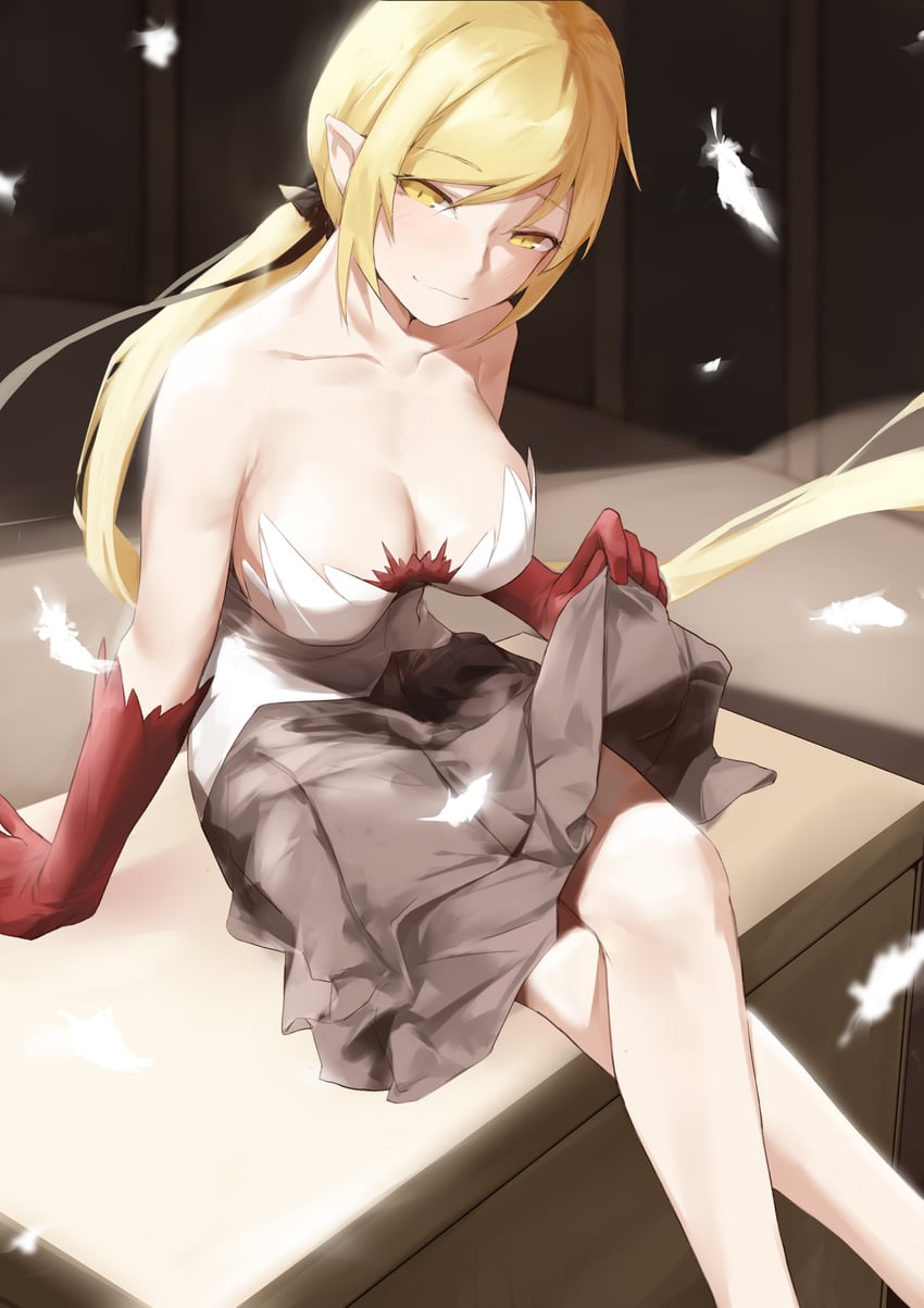 oshino shinobu and kiss-shot acerola-orion heart-under-blade (monogatari) drawn by oshino_yeye