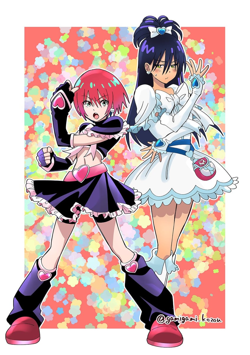 amate yuzuriha, cure black, nyaan, and cure white (gundam and 3 more) drawn by gamigami_maou_(artist)