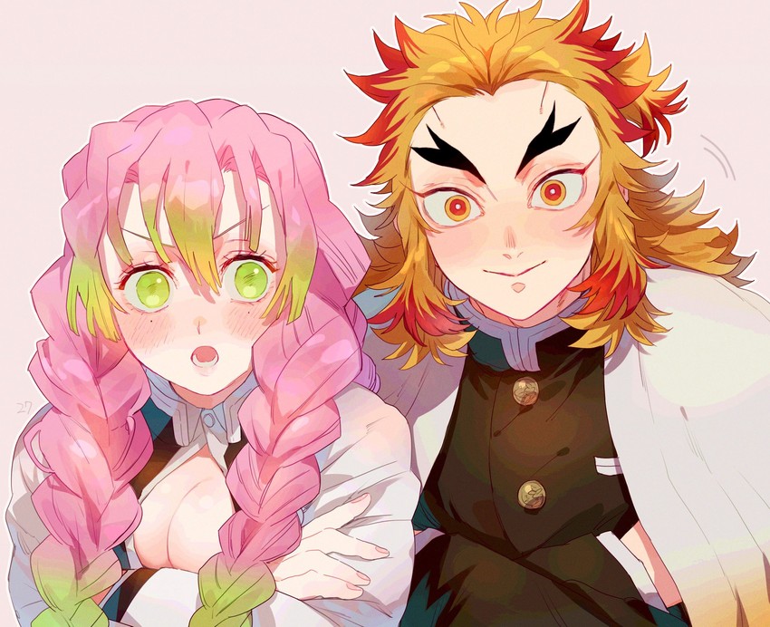 kanroji mitsuri and rengoku kyoujurou (kimetsu no yaiba) drawn by radioz