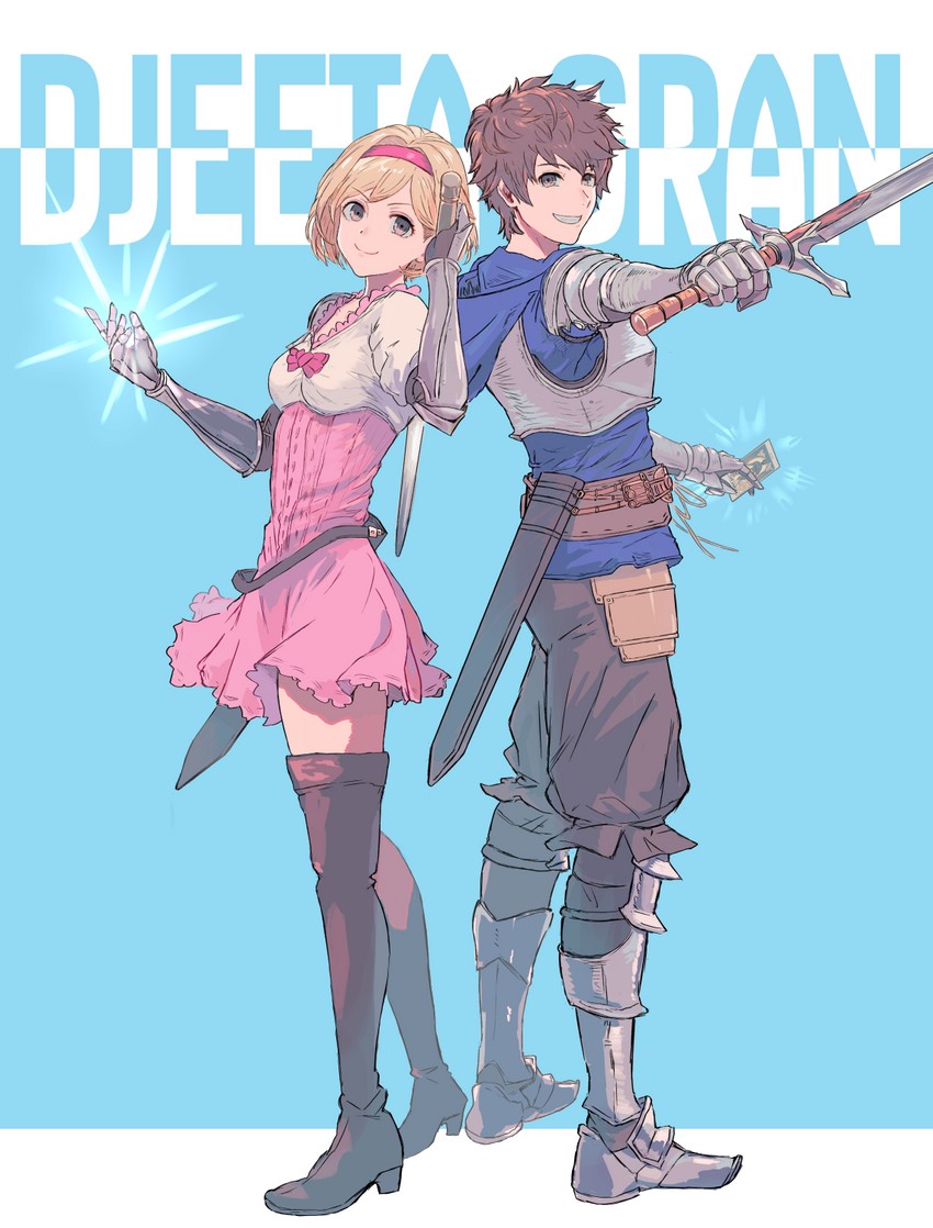 djeeta, gran, and fighter (granblue fantasy) drawn by adz_lrp