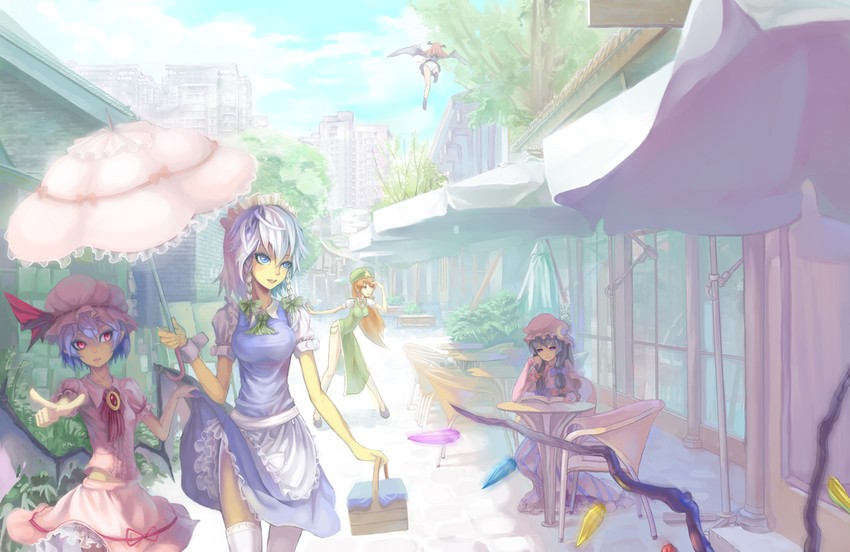remilia scarlet, flandre scarlet, izayoi sakuya, patchouli knowledge, hong meiling, and 1 more (touhou) drawn by madyy
