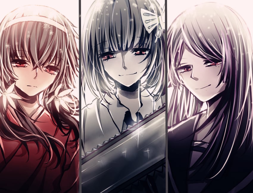 izumi kyouka, yosano akiko, and tanizaki naomi (chainsaw man and 1 more) drawn by ccheilee