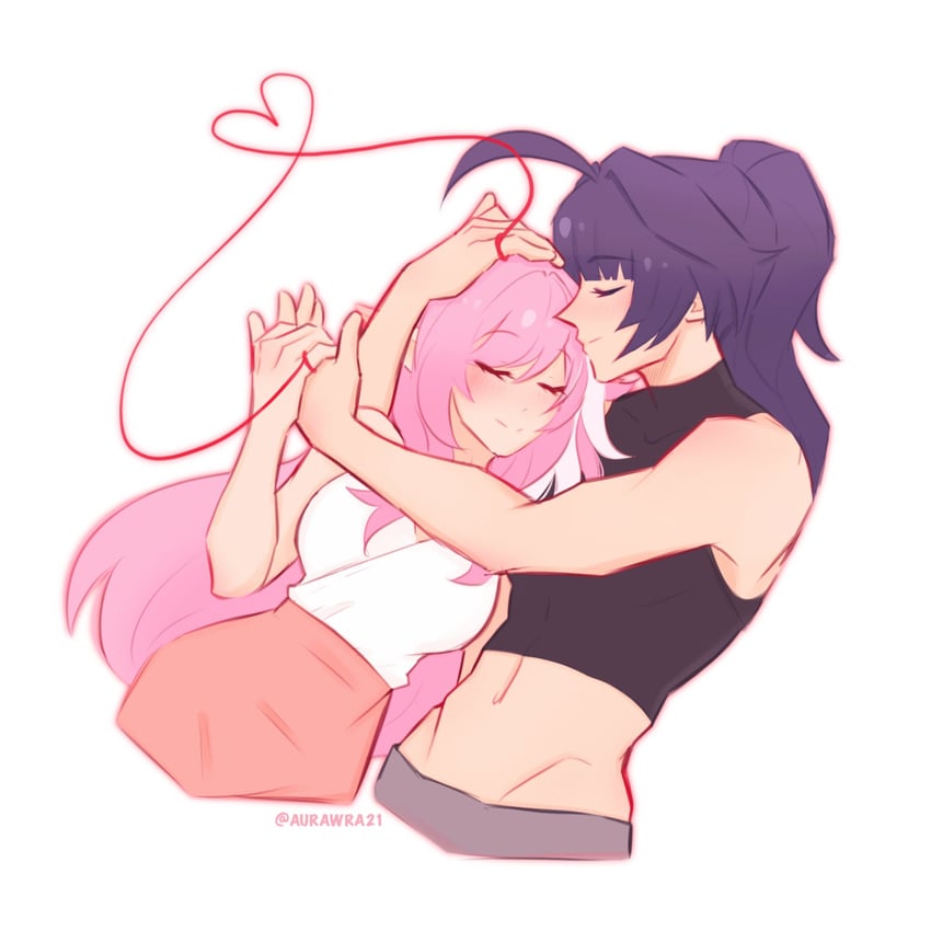 elysia and raiden mei (honkai and 1 more) drawn by aurora_(aurawra21)