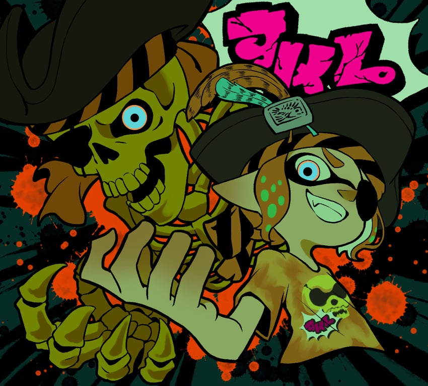 inkling player character and inkling girl (splatoon and 1 more) drawn by teo_(teorekka)