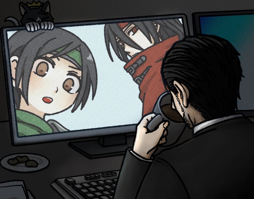 yuffie kisaragi, vincent valentine, cait sith, and reeve tuesti (final fantasy and 3 more) drawn by s_m_man
