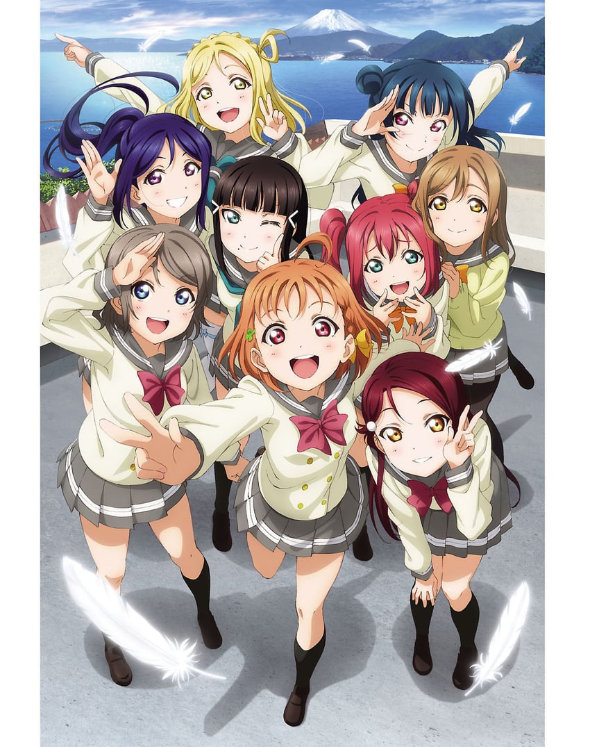 watanabe you, tsushima yoshiko, sakurauchi riko, takami chika, matsuura kanan, and 4 more (love live! and 1 more)
