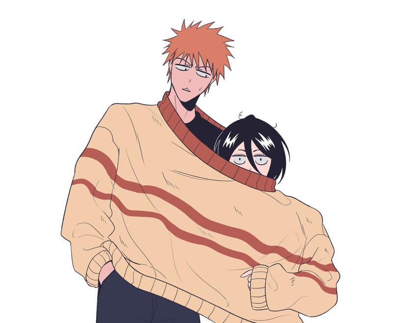 kuchiki rukia and kurosaki ichigo (bleach) drawn by gwao_(_ul_13)