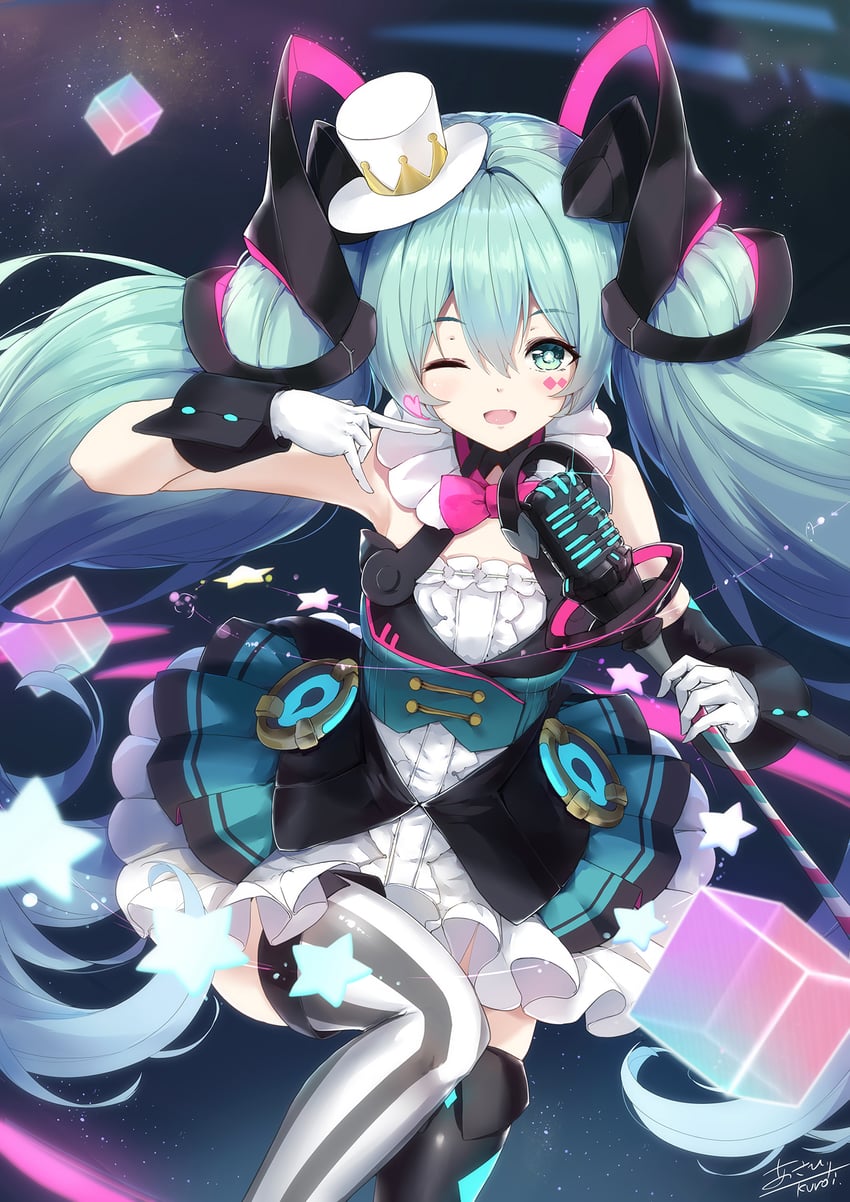 hatsune miku and magical mirai miku (vocaloid and 1 more) drawn by asahi_kuroi