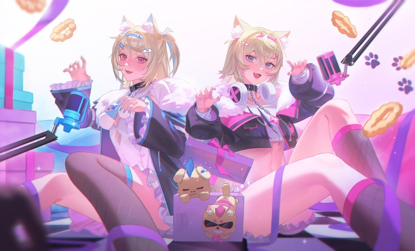 fuwawa abyssgard, mococo abyssgard, and ruffian (hololive and 1 more) drawn by xiisalt