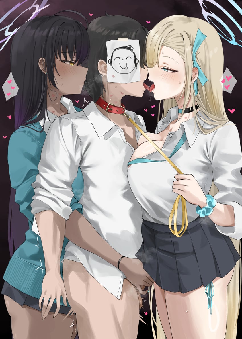sensei, doodle sensei, asuna, and karin (blue archive) drawn by miz_blank