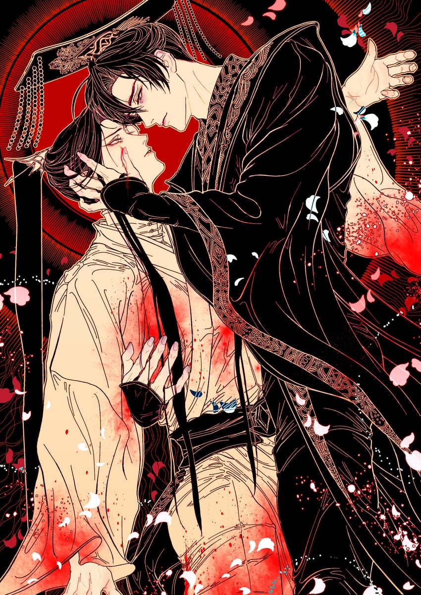 chu wanning, mo ran, and taxian-jun (erha he tadebai mao shizun) drawn by nuyururi