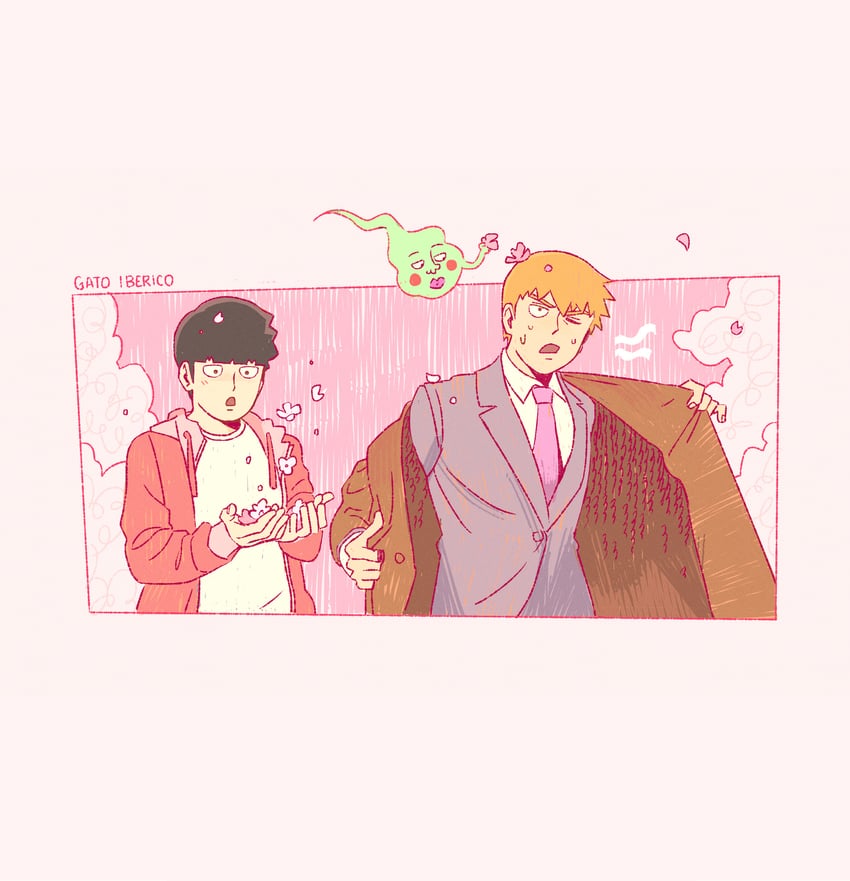 kageyama shigeo, reigen arataka, and ekubo (mob psycho 100) drawn by gatoiberico