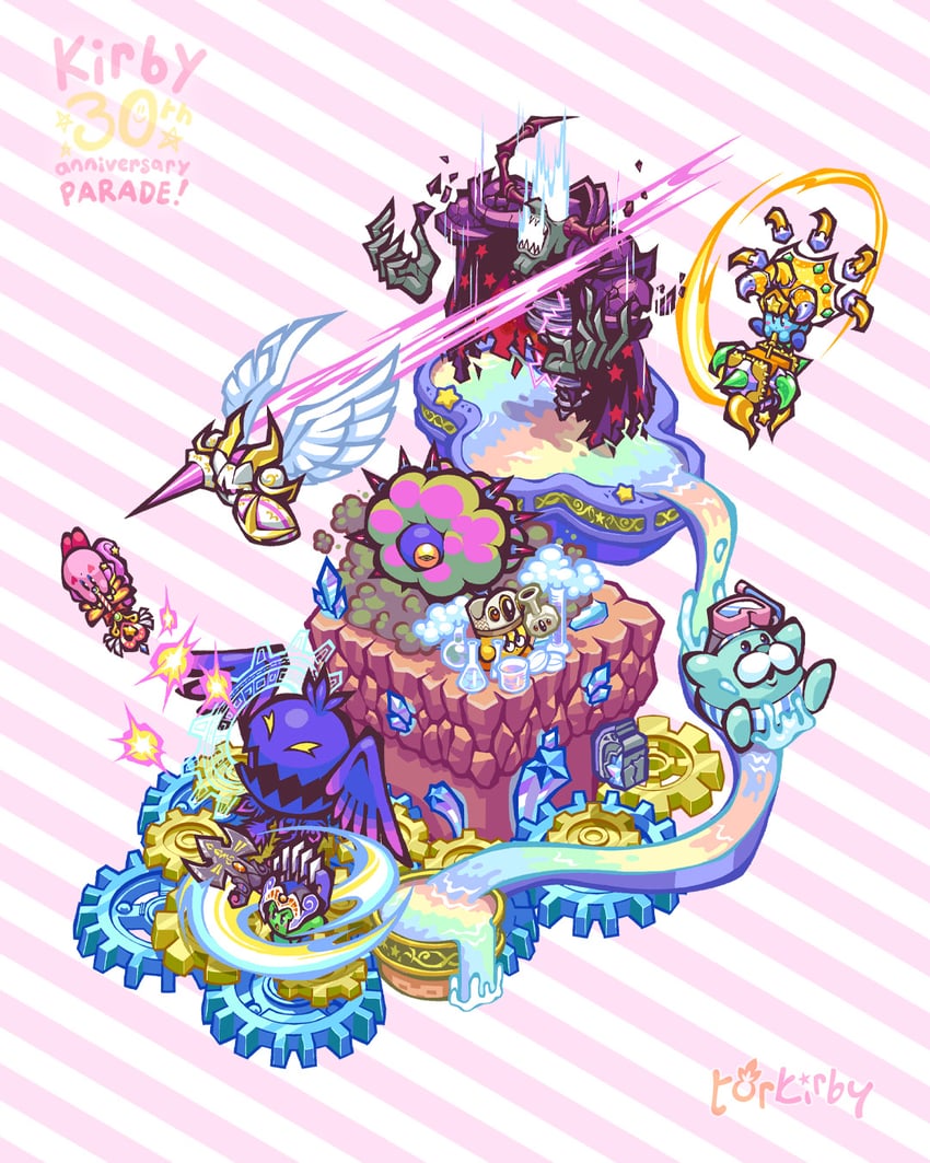 kirby, galacta knight, doomer, sword hero, beam mage, and 6 more (kirby and 1 more) drawn by torkirby