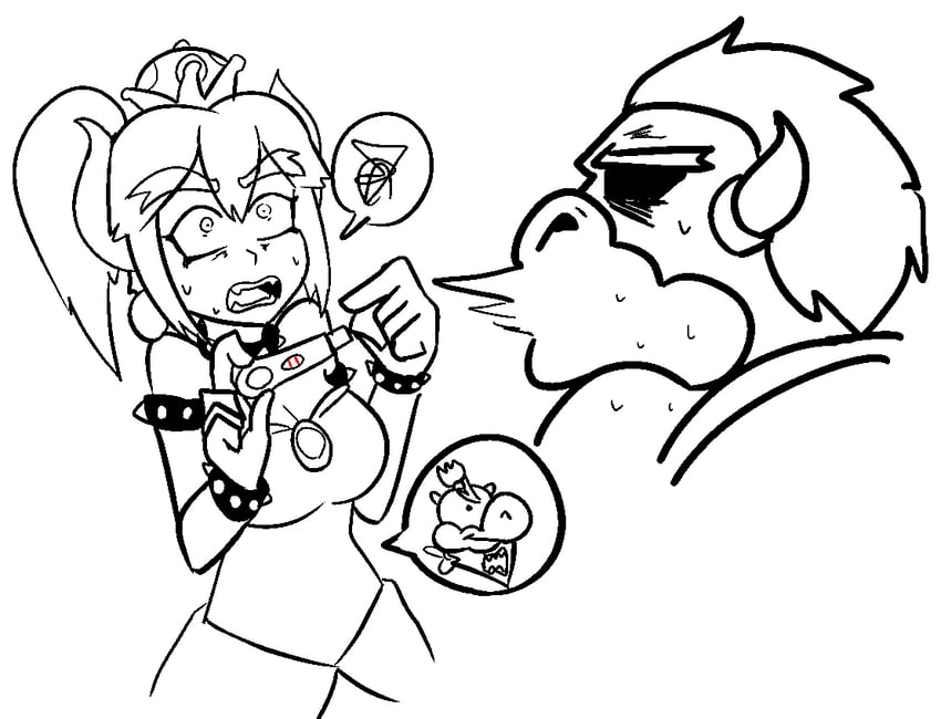 bowsette, bowser, and bowser jr. (mario and 1 more) drawn by rivrider
