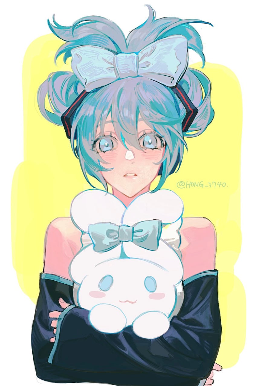 hatsune miku, cinnamoroll, and cinnamiku (vocaloid and 2 more) drawn by hong_3740