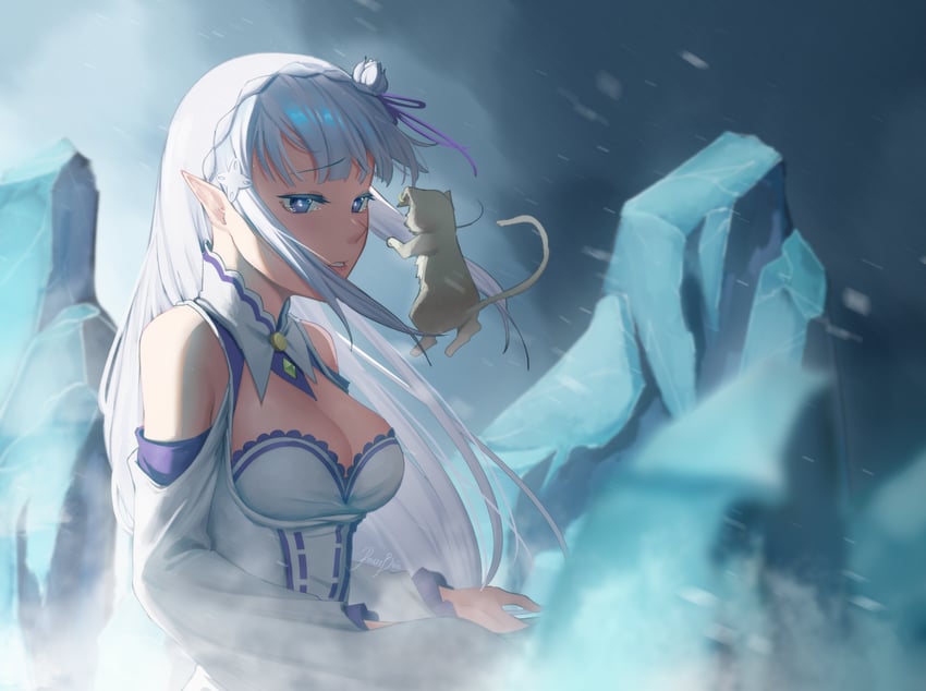 emilia and puck (re:zero kara hajimeru isekai seikatsu) drawn by mark_renz_purio