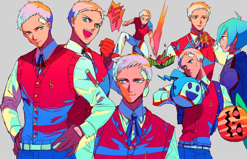 yuuki makoto, sanada akihiko, jack frost, and pyro jack (persona and 1 more) drawn by mizu_cx
