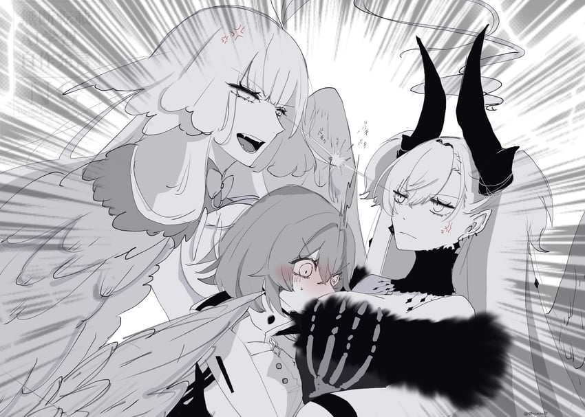 fujimaru ritsuka, lilith, and louhi (fate and 1 more) drawn by 55nyako20