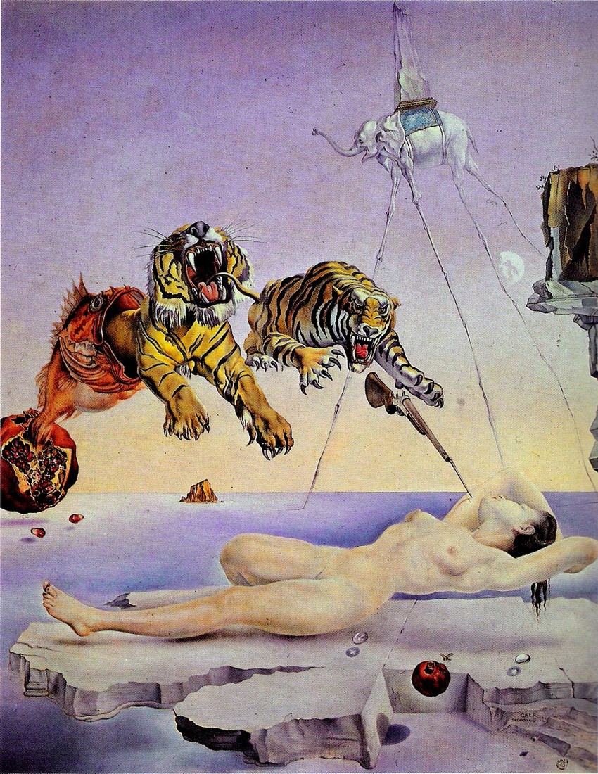 dream caused by the flight of a bee around a pomegranate a second before awakening drawn by salvador_dali