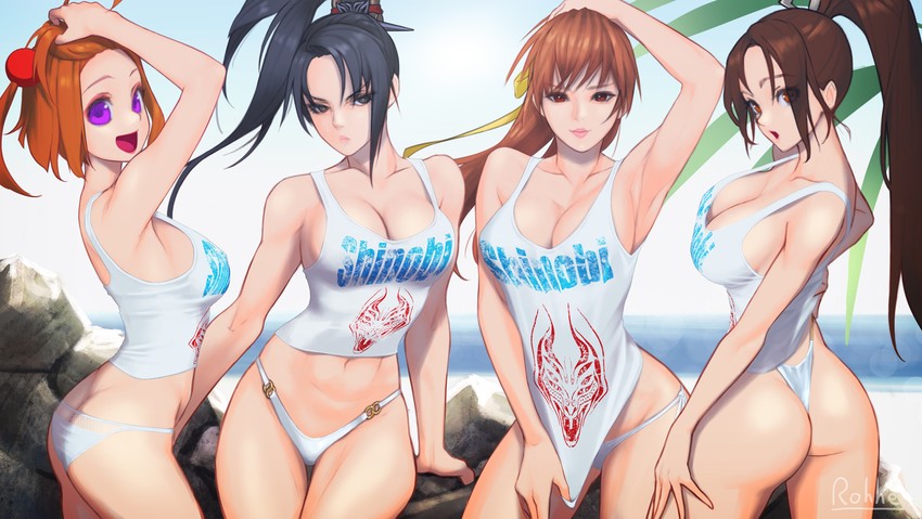 shiranui mai, kasumi, taki, and ogin (the king of fighters and 4 more) drawn by ryohhe