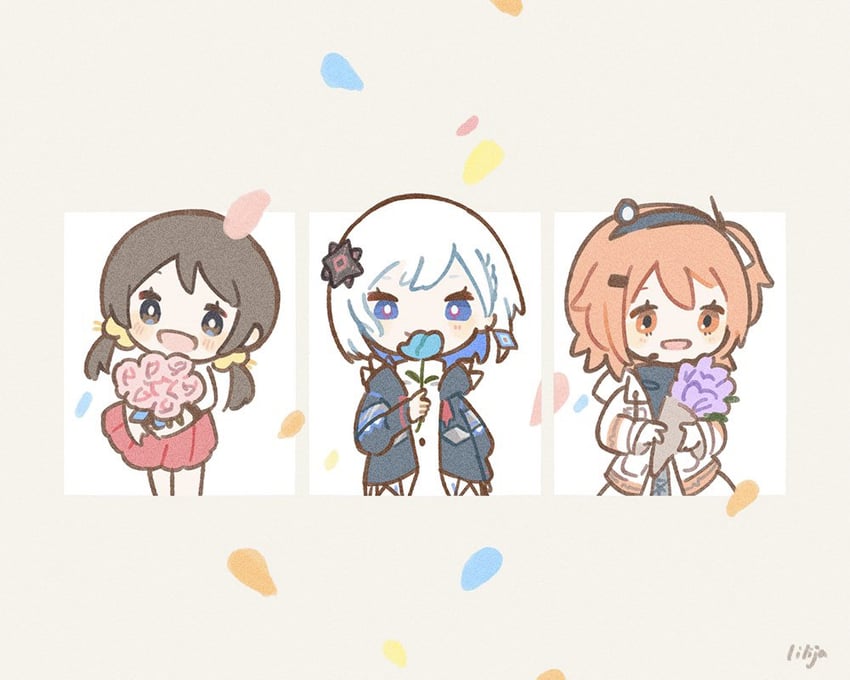 adachi rei, kaai yuki, and rime (vocaloid and 4 more) drawn by lilija